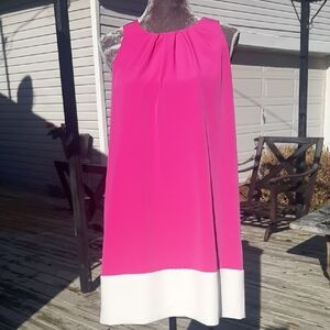 Oleg Cassini💗Vibrant Pink and White Midi PARTY🎉Dress Size 12